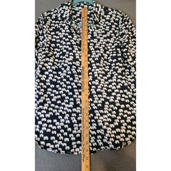 Talbots Top Women's Petite Medium Mp Elephant Novelty Button Up Shirt Roll‎ Tab - Picture 3 of 7